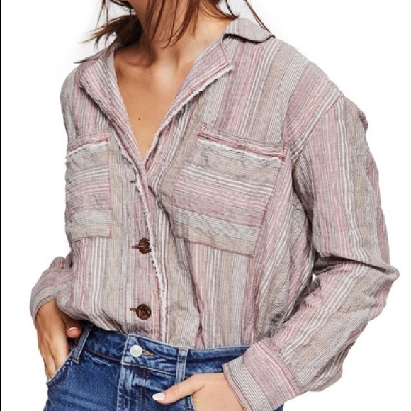 ✨ SOLD ✨ NWT FREE PEOPLE stripe blouse cotton top - Picture 5 of 6